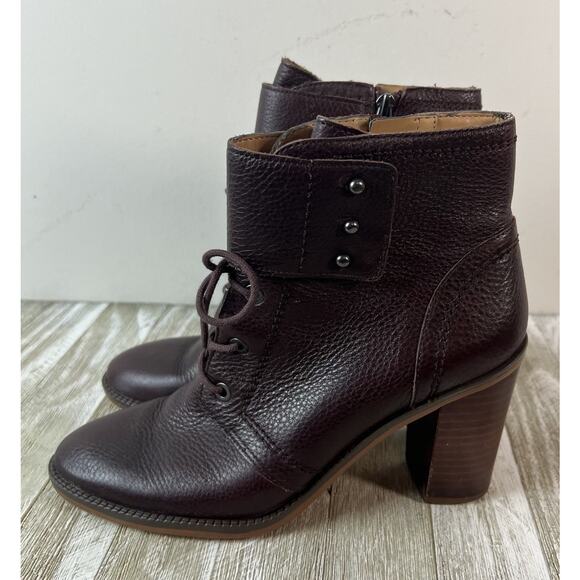 Franco Sarto Boots Eden Womens 8 Burgundy Leather Lace Up Block Heel - Picture 1 of 13